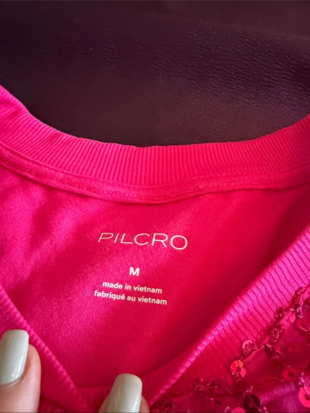 NWT Anthropologie Pilcro Long-Sleeve Sequin Shine Top - Magenta Pink